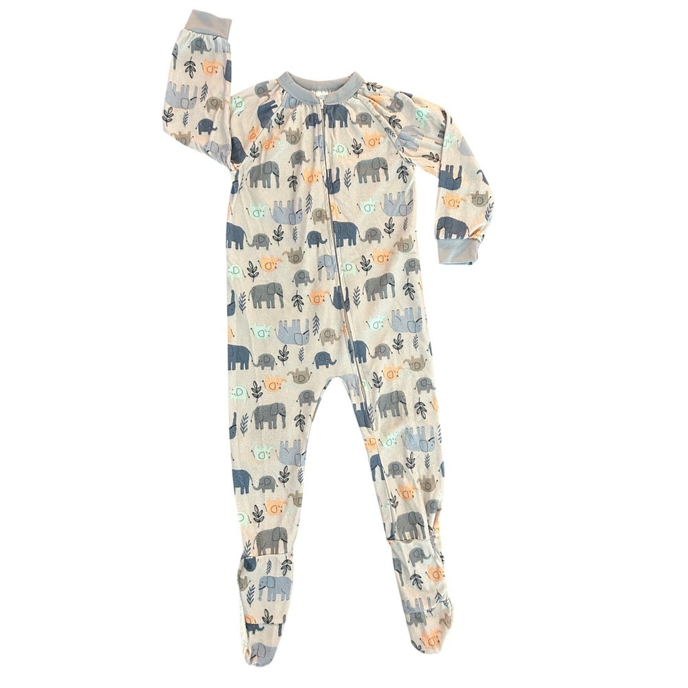 Mon Petit Toddler Boys Elephant Fleece Footed Pajamas Blue Grey 4T (1298)